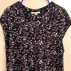 Navy blue with gray & purple flowers dress shirt